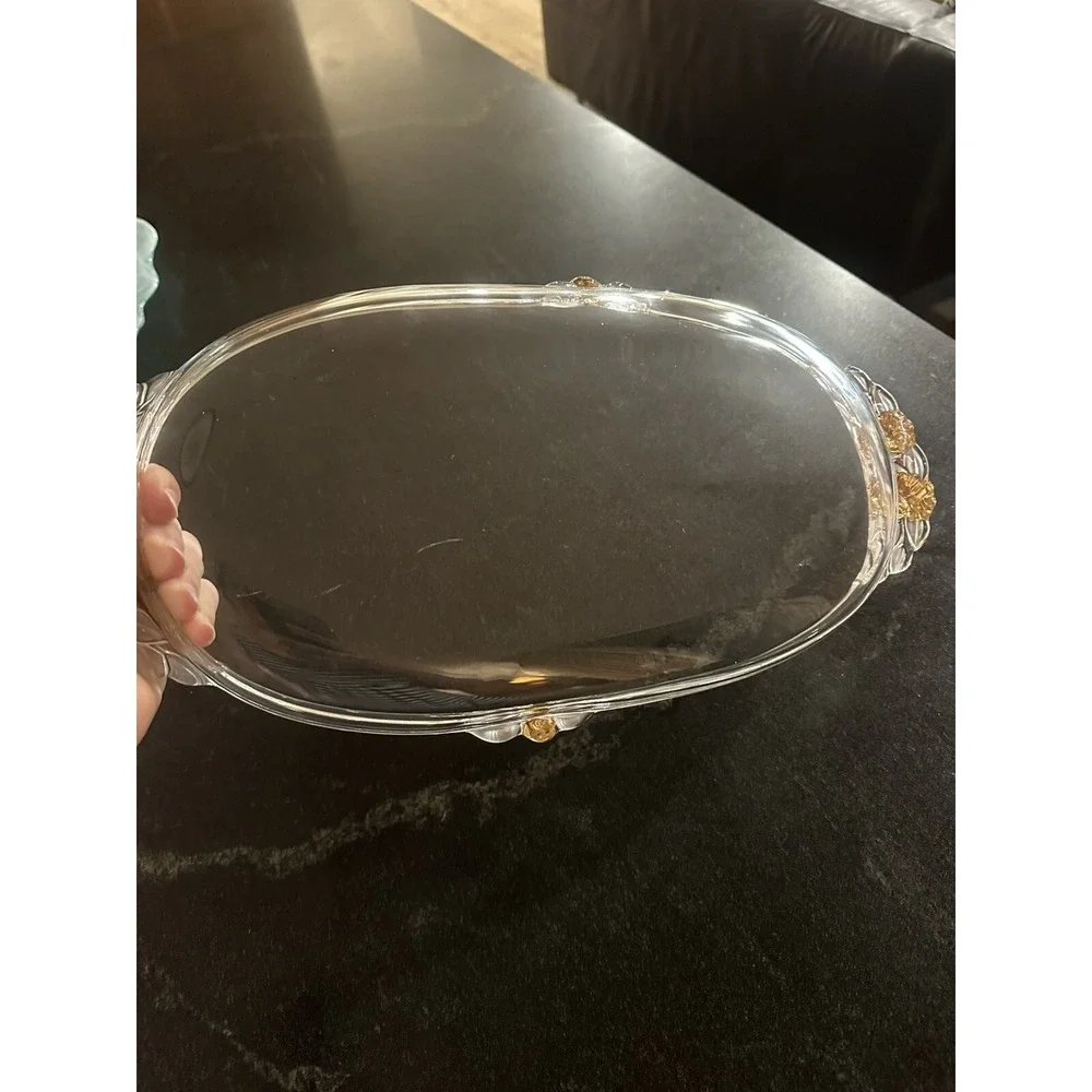 MIKASA Gilded Rose Crystal Oblong‎ Canape Tray 15 3/4